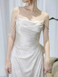 Niulatu A line Spaghetti Straps White Satin Long Wedding Dresses SD2140