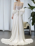 Niulatu A line Spaghetti Straps White Satin Long Wedding Dresses SD2140