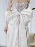 Niulatu A line Spaghetti Straps White Satin Long Wedding Dresses SD2140