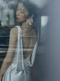 Niulatu A line Straps White Satin Long Wedding Dresses Bridal Dress SD2143