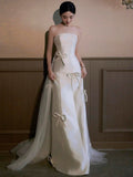 Niulatu Mermaid Strapless White Satin Long Wedding Dresses Bridal Dress SD2144