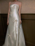 Niulatu Mermaid Strapless White Satin Long Wedding Dresses Bridal Dress SD2144