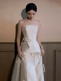 Niulatu Mermaid Strapless White Satin Long Wedding Dresses Bridal Dress SD2144