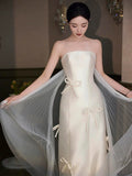 Niulatu Mermaid Strapless White Satin Long Wedding Dresses Bridal Dress SD2144