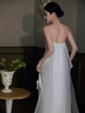 Niulatu Mermaid Strapless White Satin Long Wedding Dresses Bridal Dress SD2144