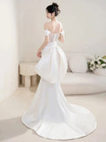 Niulatu Mermaid Off The Shoulder White Satin Long Wedding Dresses Bridal Dress SD2145