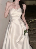 Niulatu A line Spaghetti Straps Satin Prom Dress Evening Dress Formal Dress SD2146
