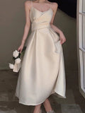 Niulatu A line Spaghetti Straps Satin Prom Dress Evening Dress Formal Dress SD2146