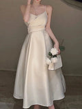Niulatu A line Spaghetti Straps Satin Prom Dress Evening Dress Formal Dress SD2146