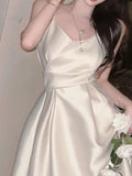 Niulatu A line Spaghetti Straps Satin Prom Dress Evening Dress Formal Dress SD2146