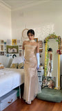 Niulatu Mermaid Halter Neckline Champagne Long Prom Dress Evening Dress Formal Dress SD2154