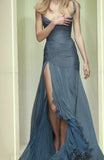 Niulatu Mermaid Straps Neckline Chiffon Slit Long Prom Dress Evening Dress Formal Dress SD2155
