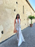 Niulatu A line Halter Neckline Long Prom Dress Evening Dress Formal Dress SD2158