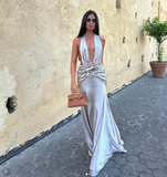 Niulatu A line Halter Neckline Long Prom Dress Evening Dress Formal Dress SD2158