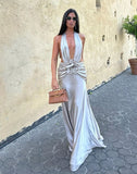 Niulatu A line Halter Neckline Long Prom Dress Evening Dress Formal Dress SD2158