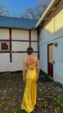 Niulatu Mermaid Spaghetti Straps Floor Length Yellow Evening Dress Backless Prom Dresses SD2163