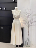Niulatu 2 Pieces Top and Skirt Ivory Women's Midi Length Vacation Dresses SD216