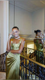 Niulatu A line Square Neckline Green Satin Long Prom Dress Evening Dress Formal Dress SD2170