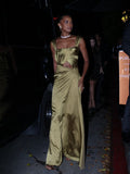 Niulatu A line Square Neckline Green Satin Long Prom Dress Evening Dress Formal Dress SD2170