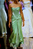 Niulatu A line Strapless Satin Long Mint Green Prom Dresses Evening Dress With Fold HZ1110