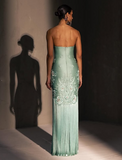 Niulatu Mermaid Strapless Neckline Green Satin Long Prom Dress Evening Dress Formal Dress SD2173
