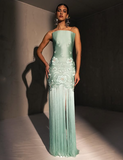 Niulatu Mermaid Strapless Neckline Green Satin Long Prom Dress Evening Dress Formal Dress SD2173