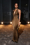 Niulatu Sheath Halter Brown Prom Dress Evening Dress Formal Dress SD2177