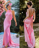 Niulatu Mermaid Halter Pink Backless Prom Dress Evening Dress Formal Dress SD2178