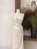 Niulatu 2 Pieces Top and Skirt Ivory Women's Long Vacation Dresses SD217