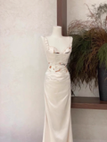 Niulatu 2 Pieces Top and Skirt Ivory Women's Long Vacation Dresses SD217