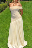 Niulatu Mermaid Off The Shoulder Long Champagne Prom Dress Evening Dress Formal Dress SD2180