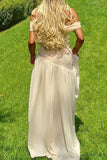 Niulatu Mermaid Off The Shoulder Long Champagne Prom Dress Evening Dress Formal Dress SD2180