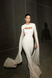 Niulatu Mermaid Straps Long Prom Dress Evening Dress Formal Dress With Cape SD2184