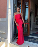 Niulatu Mermaid Strapless Neckline Red Long Prom Dress Evening Dress Formal Dress SD2187