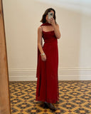 Niulatu A Line Spaghetti Straps Ankle Length Red Prom Dress Evening Dress Formal Dress With Ribbon SD2189