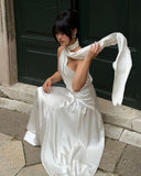 Niulatu Mermaid High Neckline White Party Dress Long Prom Dresses SD2191