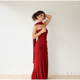 Niulatu Mermaid Spaghetti Straps Floor Length Red Prom Dress Evening Dress Formal Dress With Ribbon SD2194