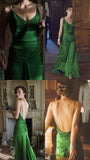 Niulatu A Line Spaghetti Straps Green Chiffon Prom Dress Evening Dress Formal Dress SD2195