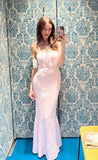 Niulatu Mermaid Strapless Pink Lace Long Prom Dress Evening Dress Formal Dress SD2197