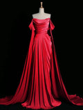 Niulatu A Line Off The Shoulder Satin Prom Dresses Long Evening Gown Formal Party Dress SD2199
