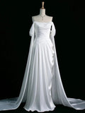 Niulatu A Line Off The Shoulder Satin Prom Dresses Long Evening Gown Formal Party Dress SD2199