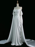 Niulatu A Line Off The Shoulder Satin Prom Dresses Long Evening Gown Formal Party Dress SD2199