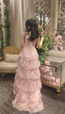 Niulatu A-Line Off The Shoulder Blush Pink Lace Slit Long Prom Dresses Formal Evening Dress SD2202