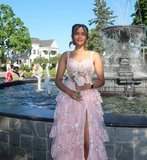 Niulatu A-Line Straps Blush Pink Lace Long Prom Dresses Formal Evening Dress SD2203