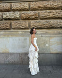 Niulatu A-Line Strapless Chiffon Long Prom Dresses Formal Evening Dress SD2204