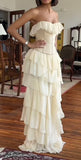Niulatu A-Line Strapless Chiffon Long Prom Dresses Formal Evening Dress SD2205
