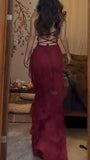 Niulatu A-Line Spaghetti Straps Chiffon Long Prom Dresses Formal Evening Dress SD2206