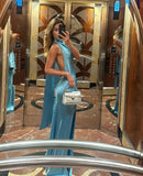 Niulatu Mermaid High Neckline Blue Evening Dress Long Prom Dresses SD2215