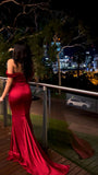 Niulatu Mermaid Off The Shoulder Satin Red Prom Dresses Long Party Dress SD2219
