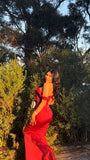 Niulatu Mermaid Off The Shoulder Satin Red Prom Dresses Long Party Dress SD2219